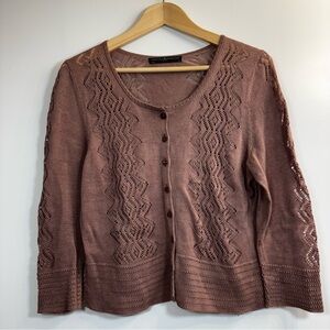 Peruvian Women's M Pima Cotton Mauve Lace Cardigan Cottagecore Granola Forest
